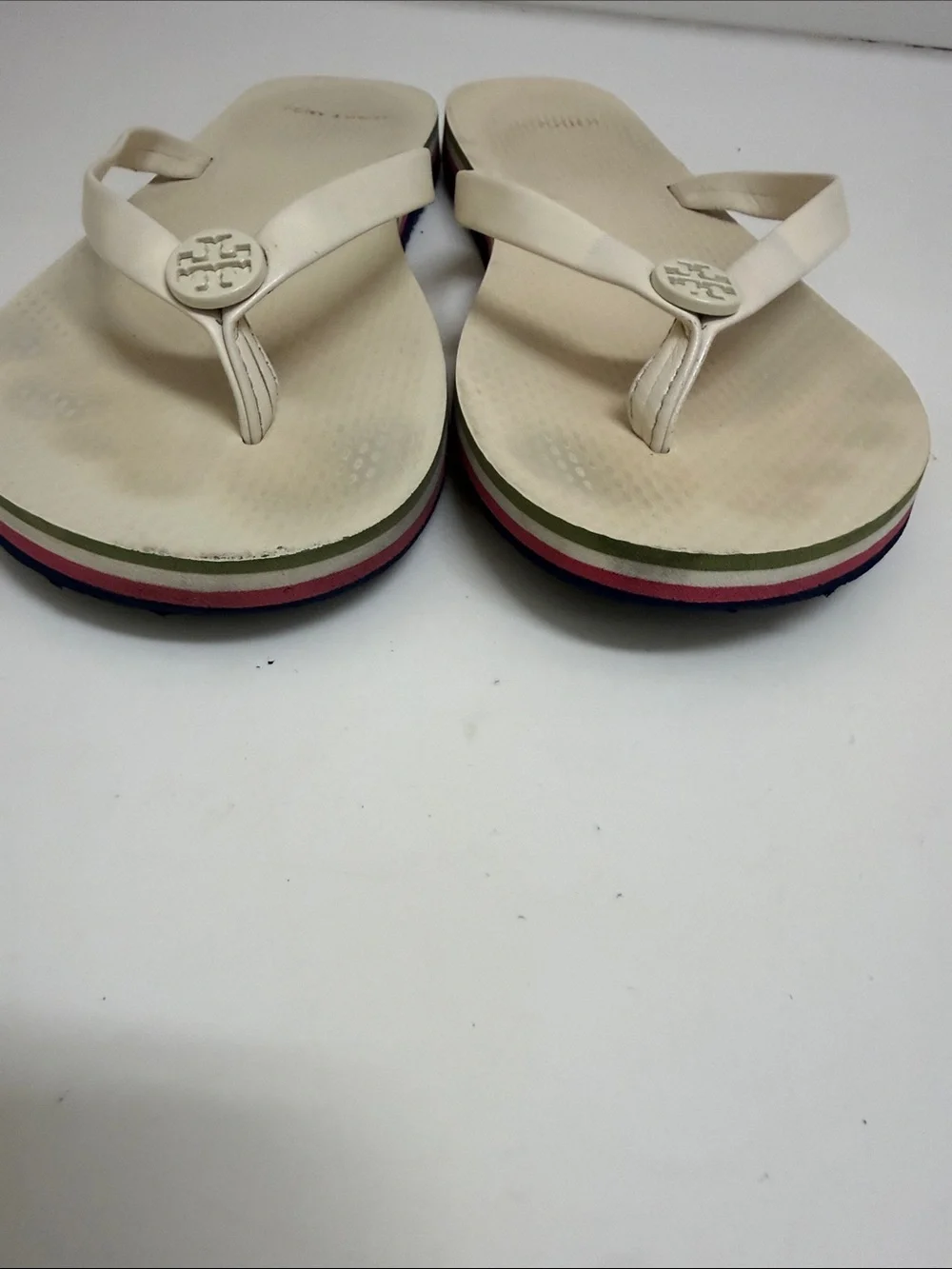 Tory Burch Cream Logo Thong Sandals